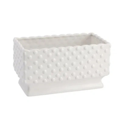 Storied Home Ceramic Hobnail Planter With Scalloped Edge And Polka Dots, White