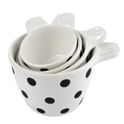 Storied Home Ceramic Measuring Cups With Polka Dots, Set Of 4 Sizes, Black And White
