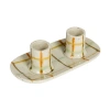 Storied Home Checkered Charm Stoneware Taper Holders In White