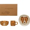 Storied Home Child's Stoneware Dinnerware With Painted Dogs, Boxed Set Of 3 Pieces In Brown