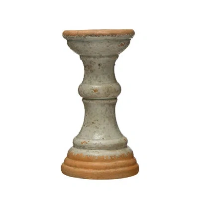 Storied Home Coastal 2-tone Terracotta Pillar Candle Holder In Gray