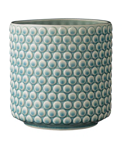 Storied Home Coastal Stoneware Pot With Raised Dots And Crackle Glaze In Blue
