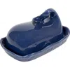 Storied Home Coastal Stoneware Whale Shaped Butter Dish, Navy Blue In Blue