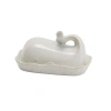 Storied Home Coastal Stoneware Whale Shaped Butter Dish, White In White