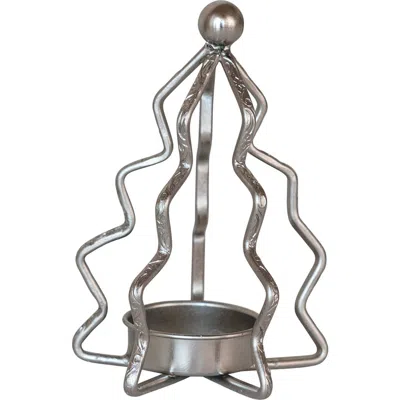 Storied Home Compact Metal Tree Shaped Tealight Holder, Silver Finish In Metallic