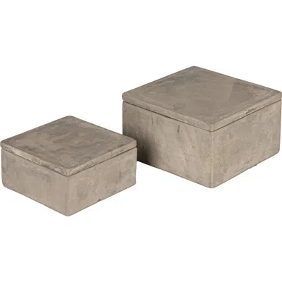 Storied Home Contemporary Cement Boxes With Lids, Grey, Set Of 2 In Gray