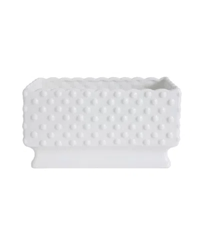 Storied Home Cottage Core Ceramic Hobnail Planter With Scalloped Edge In White