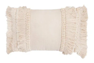 Storied Home Cotton And Chenille Woven Lumbar Pillow With Fringe, Cover Only In White
