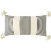 Storied Home Cotton And Chenille Woven Striped Lumbar Pillow With Tassels, Black And Cream In Black
