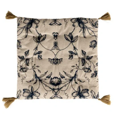 Storied Home Cotton And Linen Print Chair Cushion In Neutral