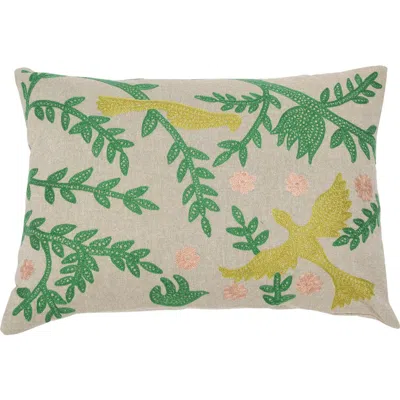Storied Home Cotton Chambray Lumbar Pillow With Bird Embroidery In Green
