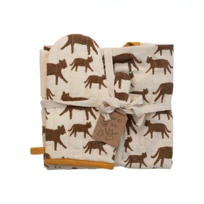 Storied Home Cotton Child Apron With Jaguars In Brown