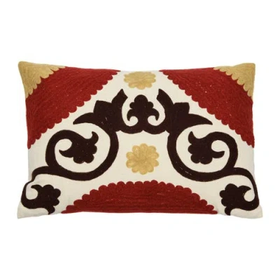 Storied Home Cotton Embroidered Lumbar Pillow With Suzani Embroidery In Multi