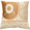 Storied Home Cotton Embroidered Suzani Pillow With Chambray Back In Neutral