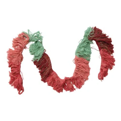 Storied Home Cotton Fringe Holiday Garland With Metallic Gold Thread, Multicolor