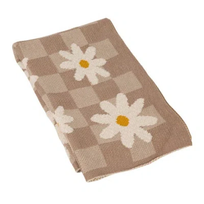 Storied Home Cotton Knit Baby Blanket With Daisies And Check Pattern, Multicolor In Brown
