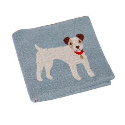 Storied Home Cotton Knit Baby Blanket With Dog Prints, Multicolor In Blue