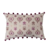 Storied Home Cotton Linen Lumbar Pillow With Embroidery And Pom Poms In Gray