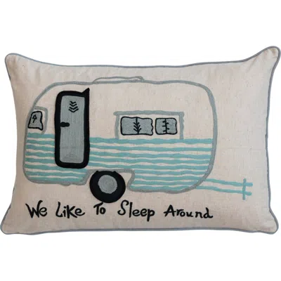 Storied Home Cotton Lumbar Pillow Cover With Embroidered Camper Design And Message In Multi