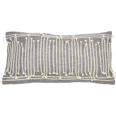 Storied Home Cotton Lumbar Pillow With Appliqued Rope And Metallic Embroidery In Gray