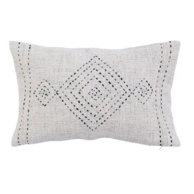 Storied Home Cotton Lumbar Pillow With Embroidery And Gold Thread In Black