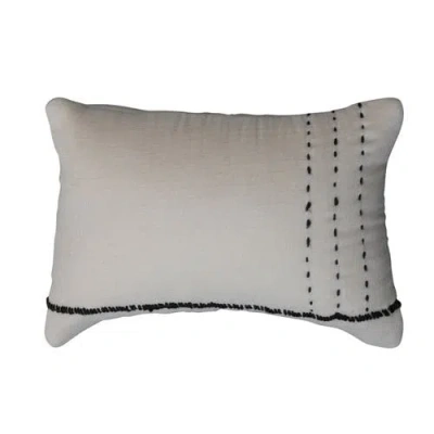 Storied Home Cotton Lumbar Pillow With Embroidery In White