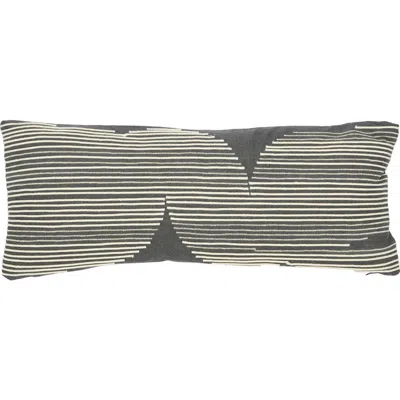 Storied Home Cotton Lumbar Pillow With Gold Thread Embroidery And Rope Applique In Gray