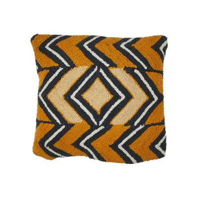 Storied Home Cotton Punch Hook Pillow With Chevron Design, Multicolor In Brown