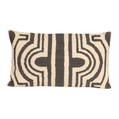 Storied Home Cotton Slub Lumbar Pillow With Embroidered Design In Multi