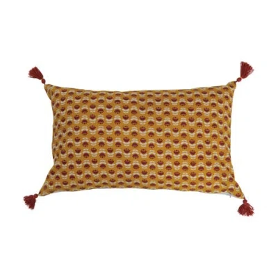 Storied Home Cotton Slub Lumbar Pillow With Floral Pattern And Tassels In Yellow