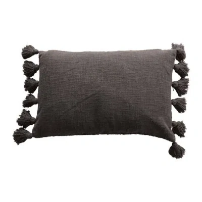 Storied Home Cotton Slub Lumbar Pillow With Tassels, Iron Color, Cover Only In Gray
