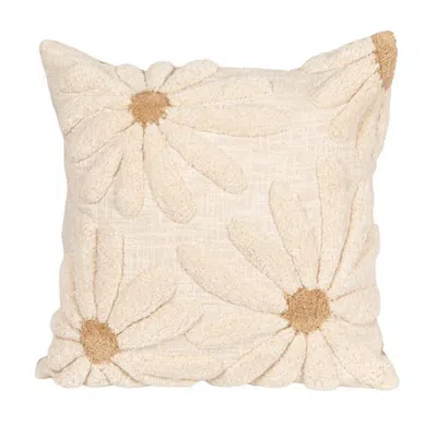 Storied Home Cotton Slub Pillow With Tufted Flowers, Natural And Tan Color In Neutral