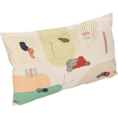 Storied Home Cotton Slub Printed Lumbar Pillow With Hand-embroidery And Beads In Multi