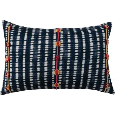 Storied Home Cotton Slub Tie Dye Lumbar Pillow Cover With Embroidered Accents In Blue