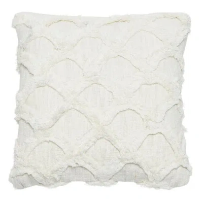 Storied Home Cotton Tufted Chenille Pillow With Scallop Pattern, White
