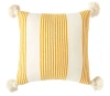 Storied Home Cream Cotton & Chenille Pillow With Mustard Stripes & Tassels In Gold