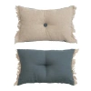 Storied Home Creative Co-op Two Sided Linen Blend Tufted Lumbar Pillow With Button And Fringe, Natur In Green