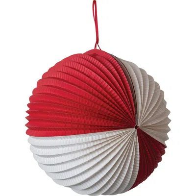 Storied Home Crinkle Paper Folding Ball Ornament, Red And White