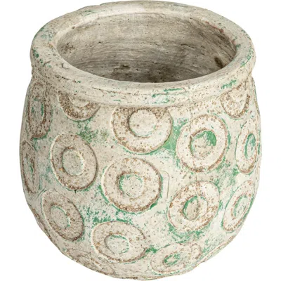 Storied Home Debossed Circles Terra-cotta Planter In Green