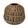 Storied Home Debossed Terra-cotta Vase, Natural And Blue In Brown
