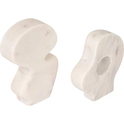 Storied Home Decorative Abstract Marble Sculptures, Set Of 2 Styles, White