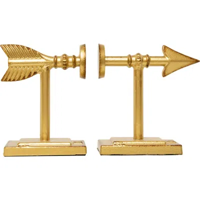 Storied Home Decorative Cast Metal Arrow Bookends, Gold, Set Of 2
