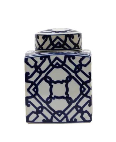 Storied Home Decorative Ceramic Ginger Jar With Lid In Blue
