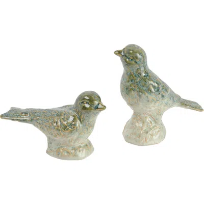 Storied Home Decorative Debossed Stoneware Bird Figurines, Set Of 2 Styles, Green