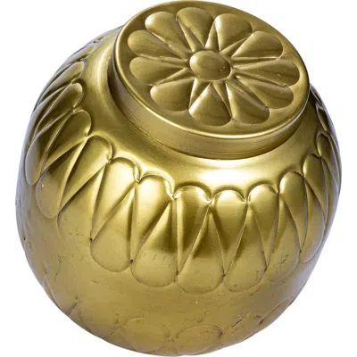 Storied Home Decorative Embossed Metal Container In Gold