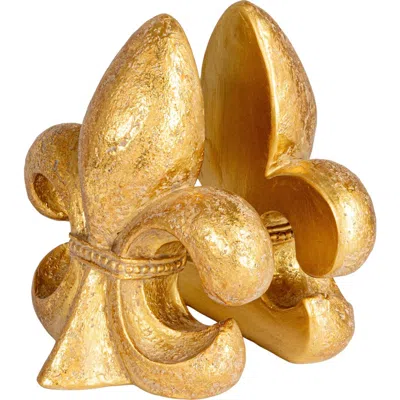 Storied Home Decorative Fleur De Lis Resin Bookends, Gold
