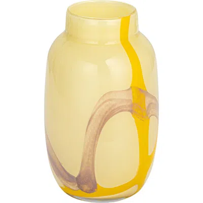 Storied Home Decorative Glass Vase With Abstract Design In Yellow