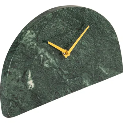 Storied Home Decorative Half Moon Marble Mantel Clock, Green And Gold