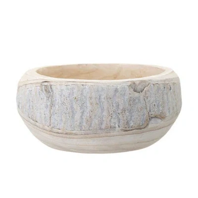 Storied Home Decorative Hand-carved Paulownia Wood Bowl, Whitewashed