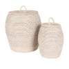 Storied Home Decorative Hand-woven Rattan Storage Baskets With Lids, Whitewashed, Set Of 2 In Neutral